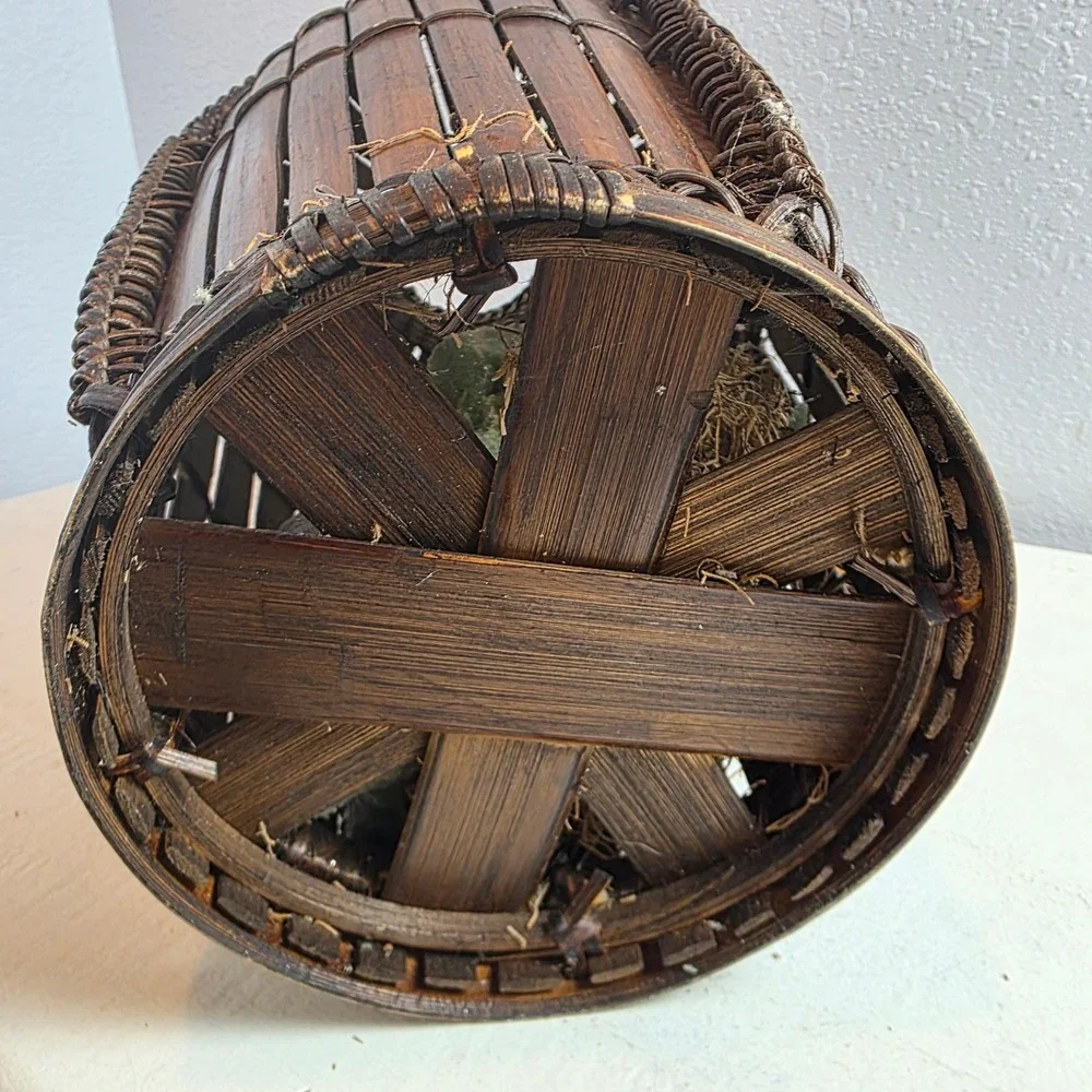 Vintage Woven Bamboo Japanese‎ Collectible Basket Vase